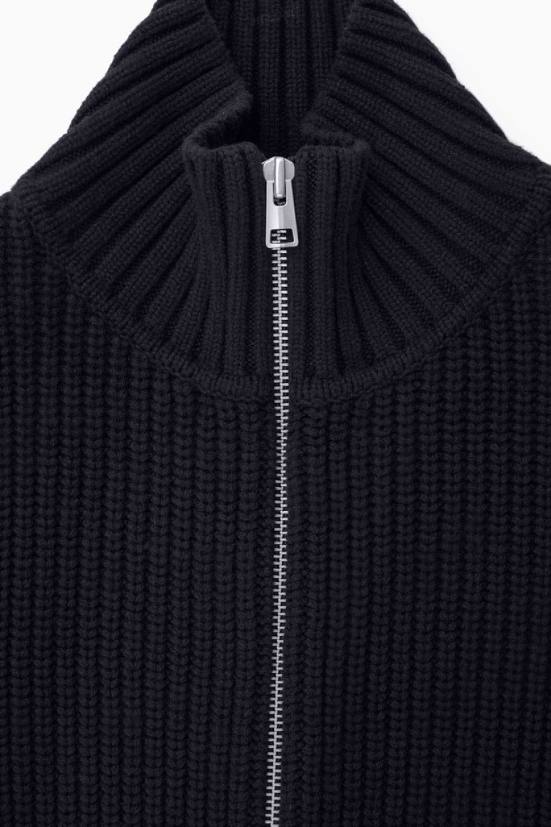 Navy COS Funnel-Neck Knitted Wool Jacket | IG20-V1PU