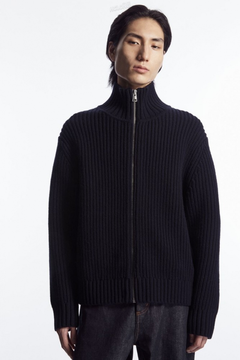 Navy COS Funnel-Neck Knitted Wool Jacket | IG20-V1PU