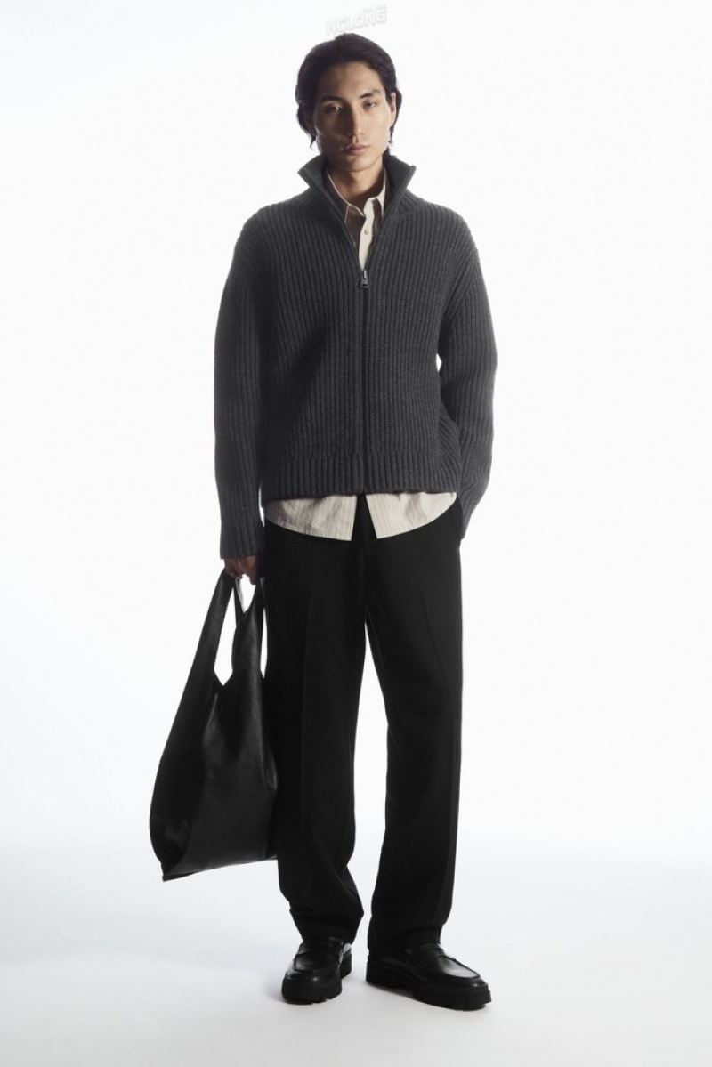 Navy COS Funnel-Neck Knitted Wool Jacket | FE14-M4XO