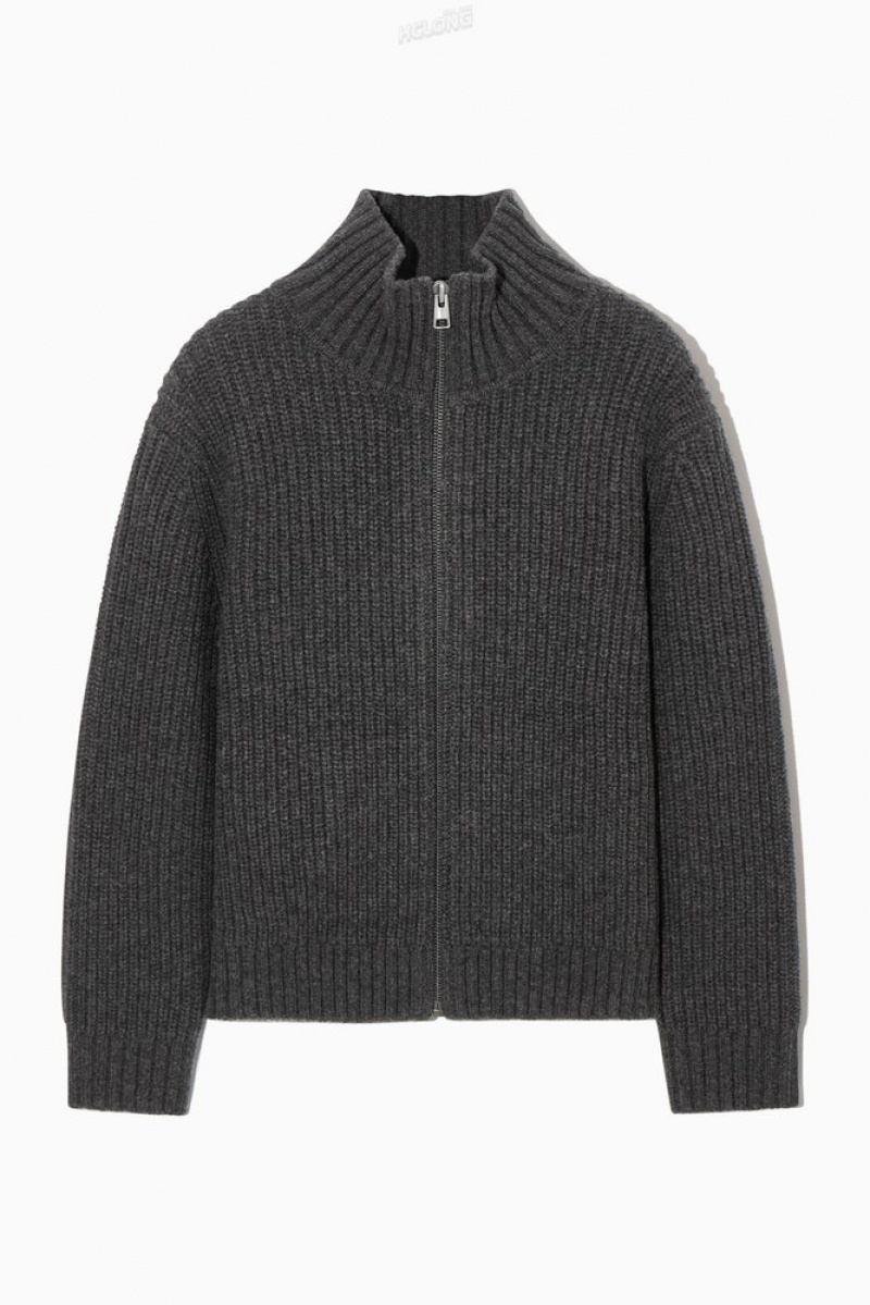 Navy COS Funnel-Neck Knitted Wool Jacket | FE14-M4XO