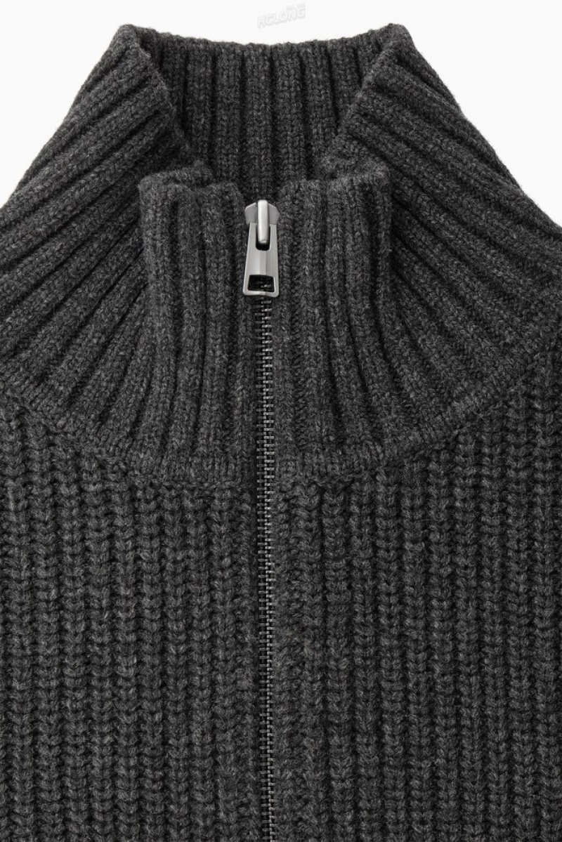 Navy COS Funnel-Neck Knitted Wool Jacket | FE14-M4XO