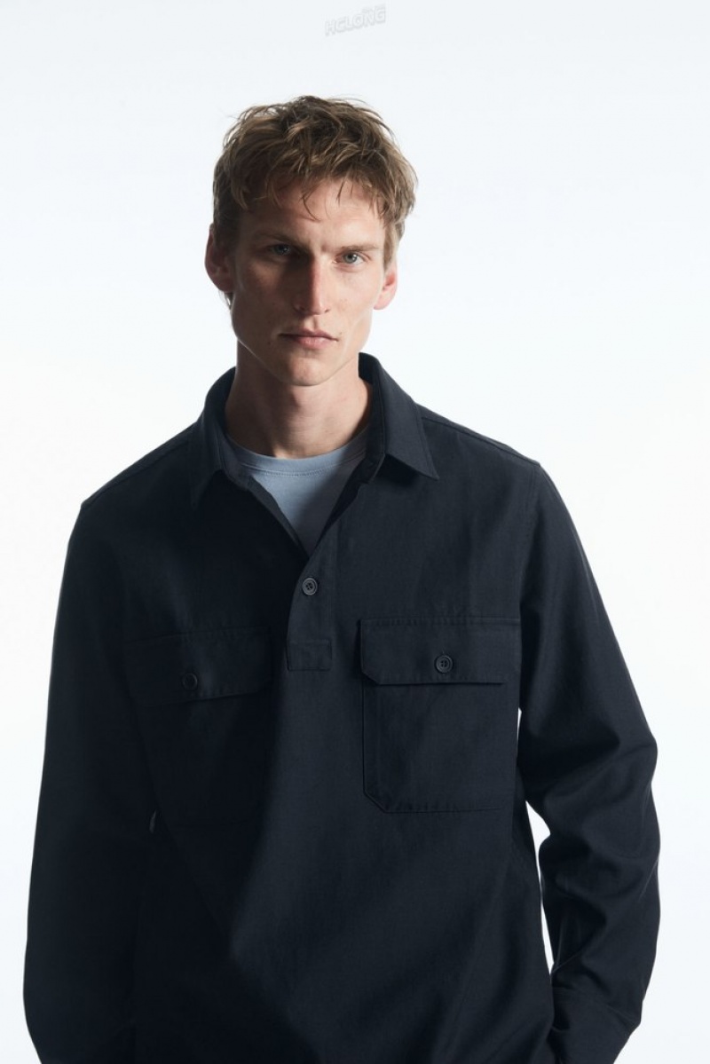 Navy COS Half-Placket Utility Overshirt | YT32-J7BA