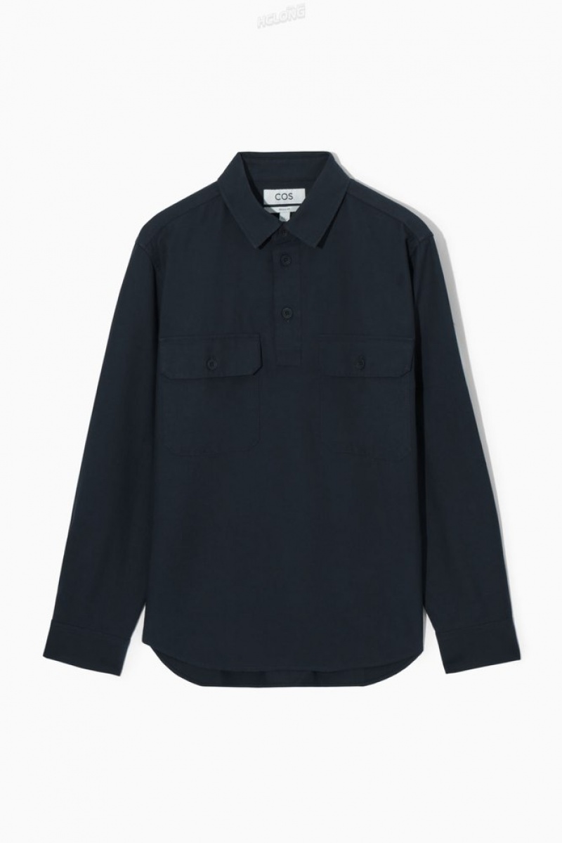 Navy COS Half-Placket Utility Overshirt | YT32-J7BA