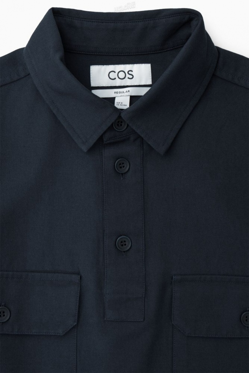 Navy COS Half-Placket Utility Overshirt | YT32-J7BA