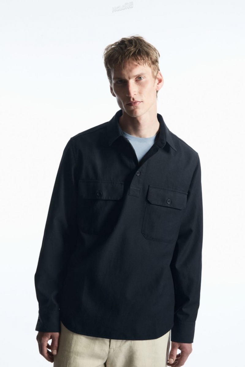 Navy COS Half-Placket Utility Overshirt | YT32-J7BA