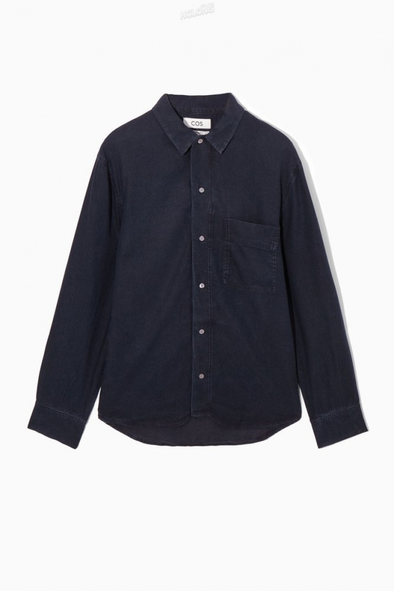 Navy COS Lightweight Denim Shirt | VE62-Y6FX