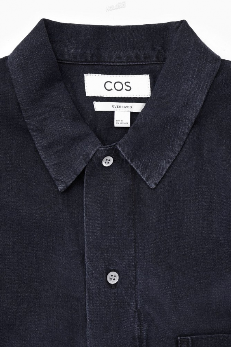 Navy COS Lightweight Denim Shirt | VE62-Y6FX