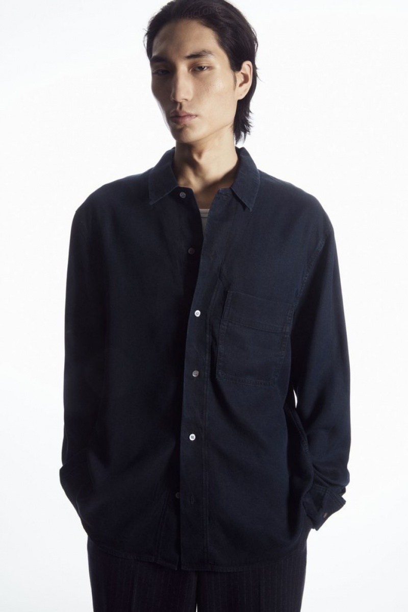 Navy COS Lightweight Denim Shirt | VE62-Y6FX