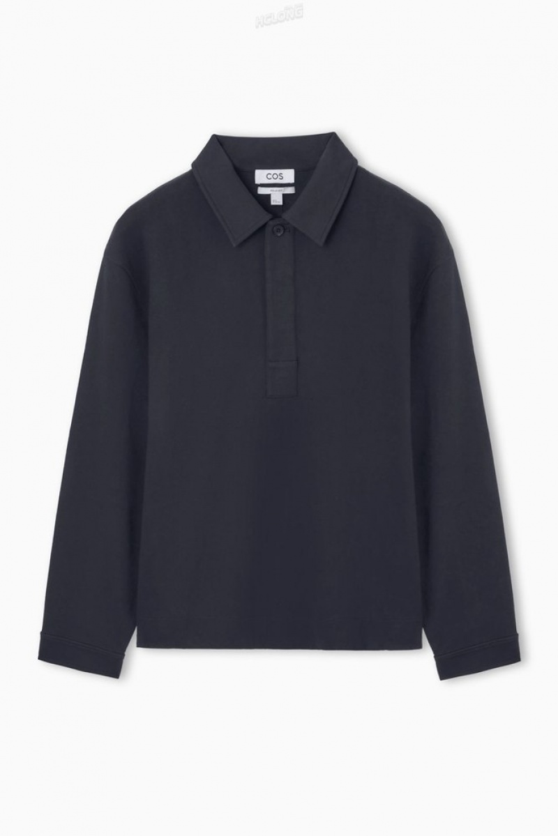 Navy COS Long-Sleeved Jersey Polo Shirt | KB22-T7HJ