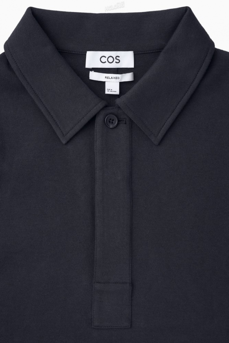 Navy COS Long-Sleeved Jersey Polo Shirt | KB22-T7HJ