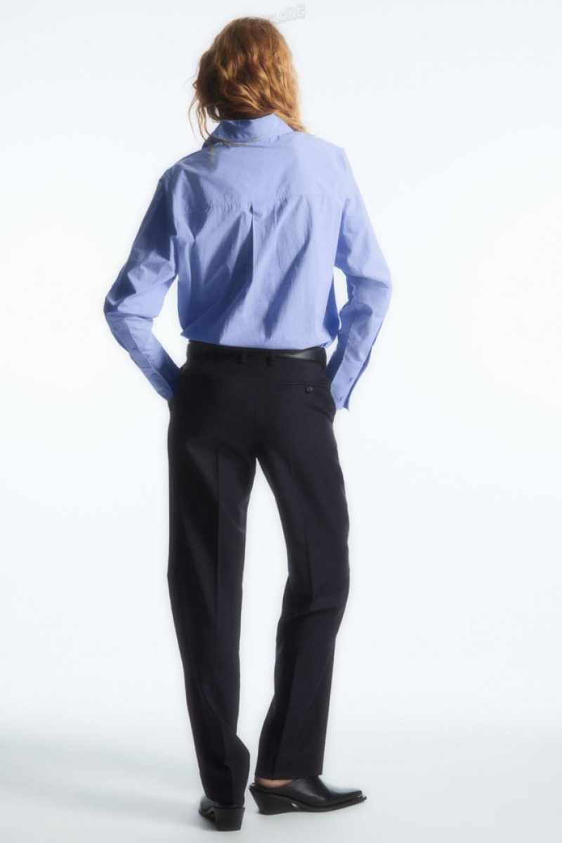 Navy COS Low-Rise Tailored Wool Trousers | RH88-T7PQ