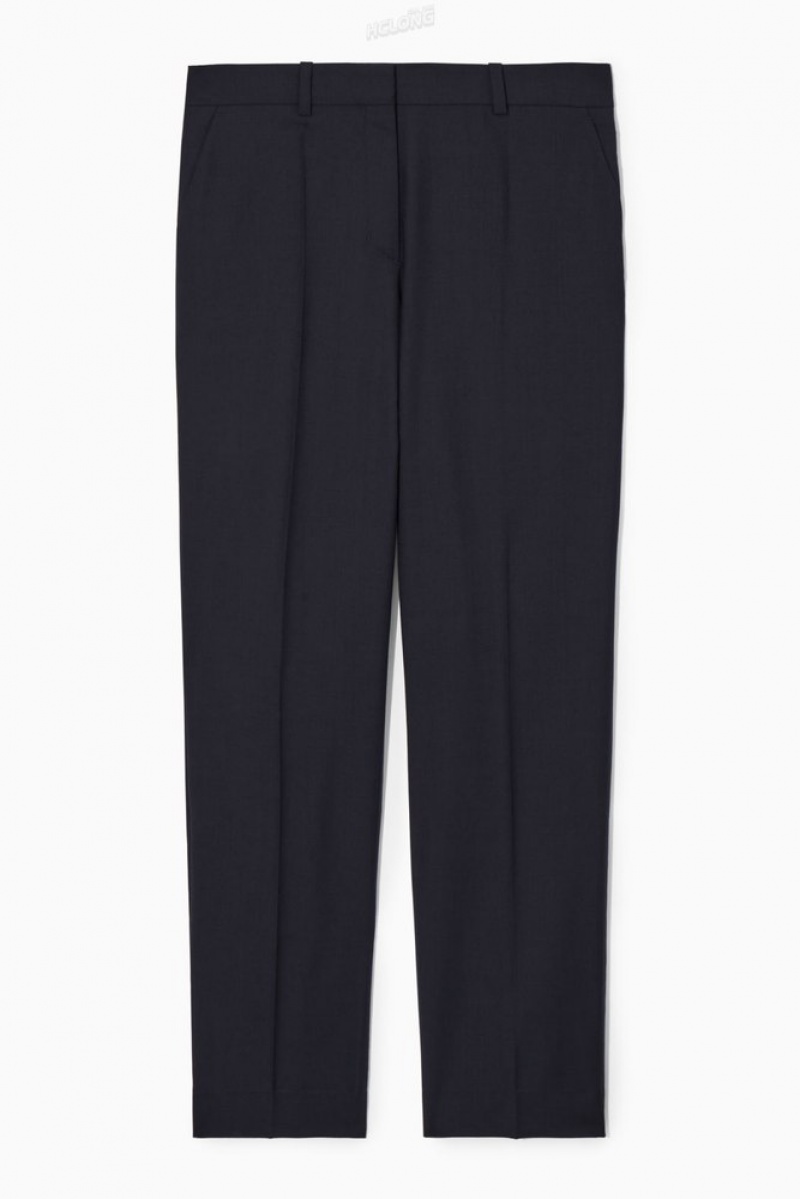 Navy COS Low-Rise Tailored Wool Trousers | RH88-T7PQ