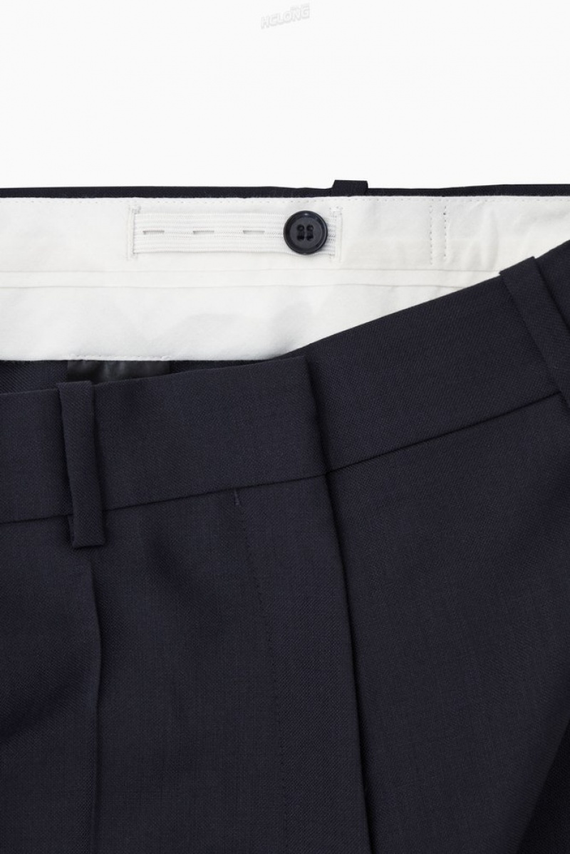 Navy COS Low-Rise Tailored Wool Trousers | RH88-T7PQ