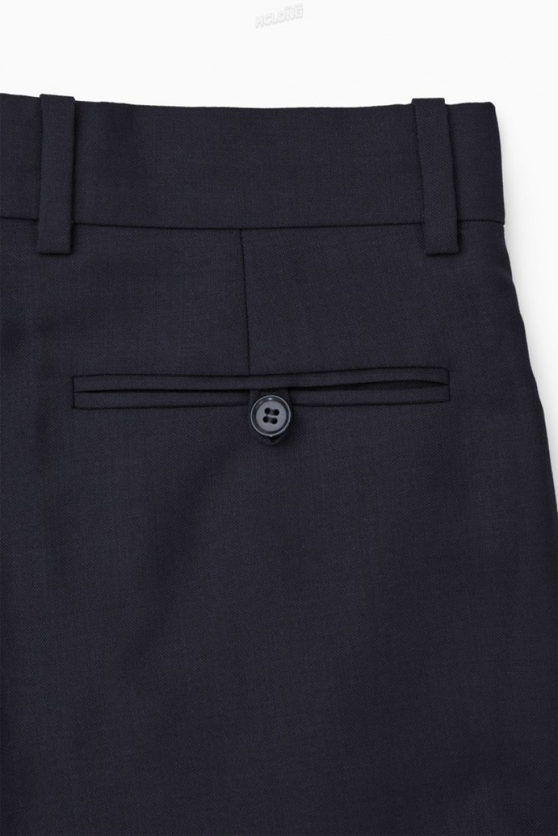 Navy COS Low-Rise Tailored Wool Trousers | RH88-T7PQ