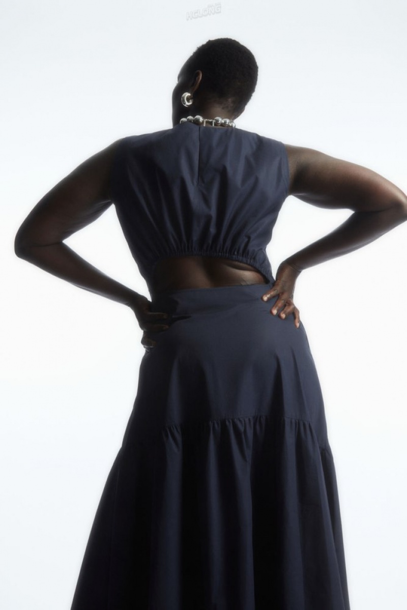 Navy COS Open-Back Tiered Dress | LF48-T4FK