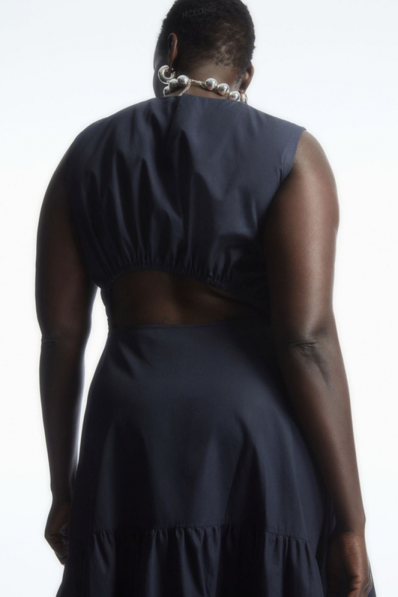 Navy COS Open-Back Tiered Dress | LF48-T4FK