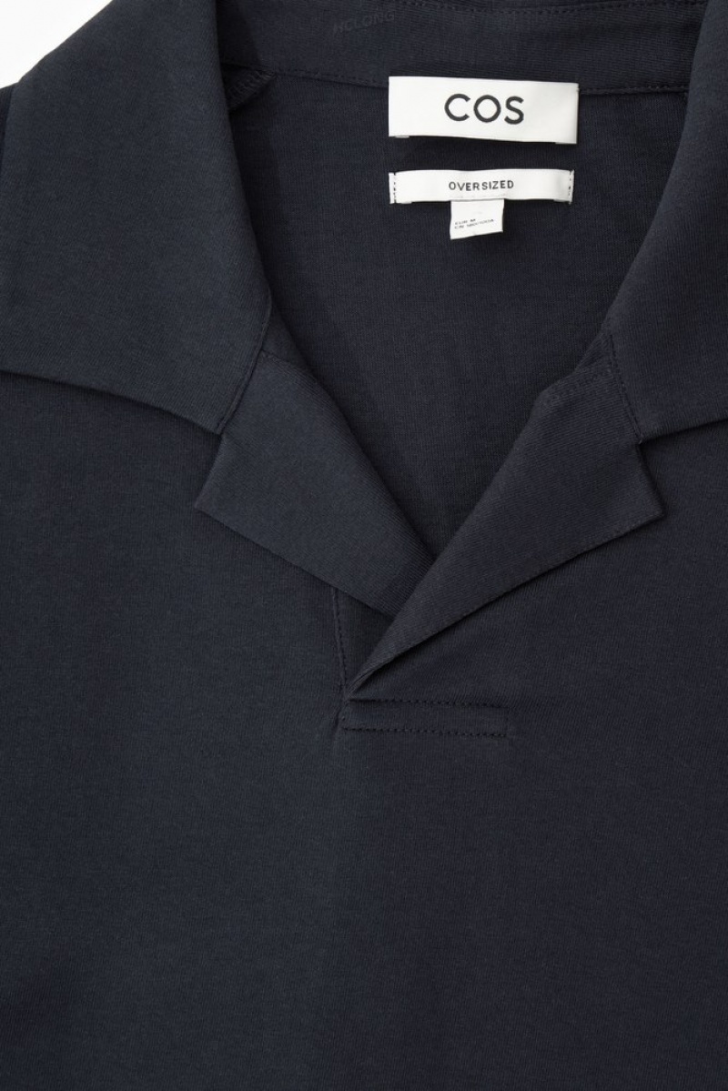 Navy COS Oversized Open-Collar Polo-Shirt | GB00-I3QI