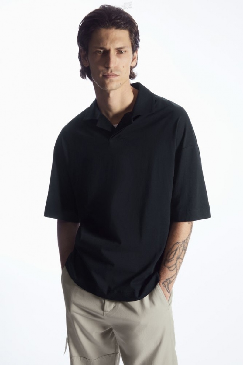 Navy COS Oversized Open-Collar Polo-Shirt | GB00-I3QI