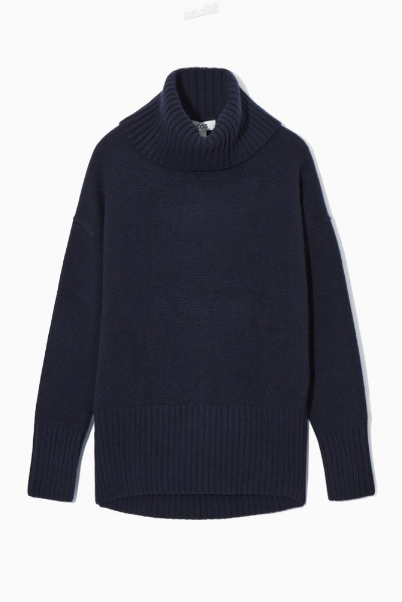 Navy COS Oversized Pure Cashmere Roll-Neck Jumper | KW02-M1NY