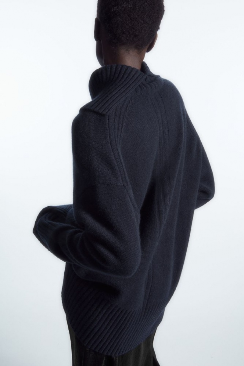 Navy COS Oversized Pure Cashmere Roll-Neck Jumper | IU45-X7VK