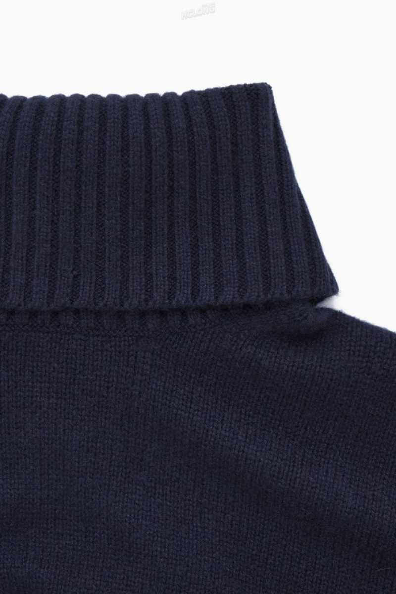 Navy COS Oversized Pure Cashmere Roll-Neck Jumper | IU45-X7VK