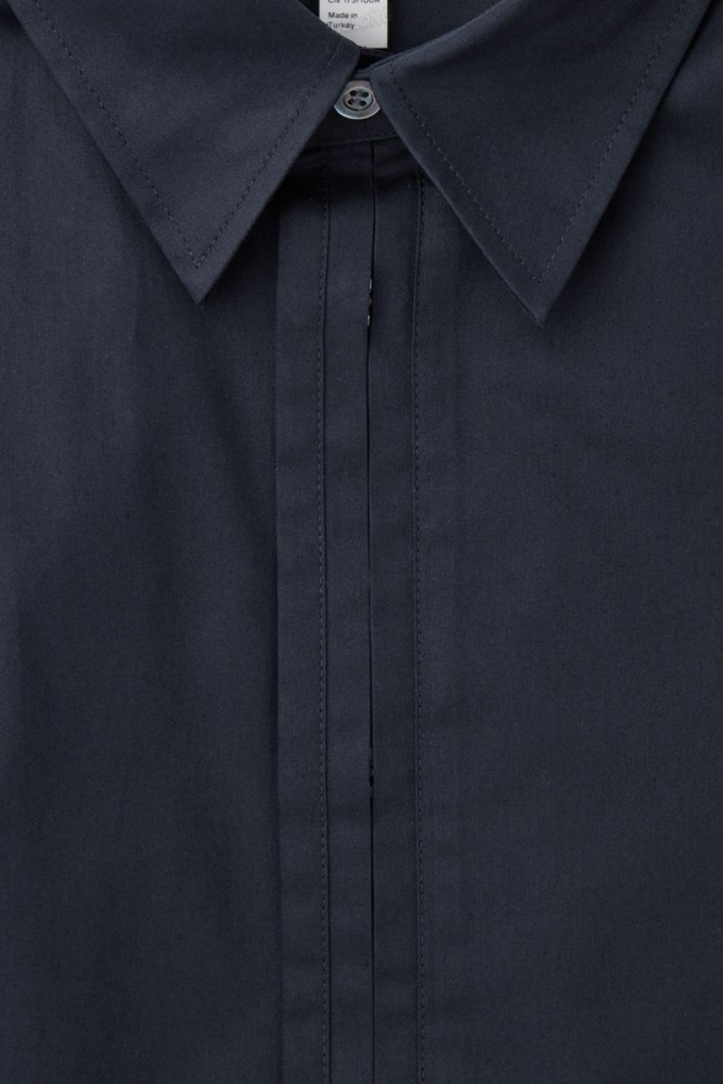 Navy COS Pleated-Placket Dress Shirt - Regular | GO80-P4BQ