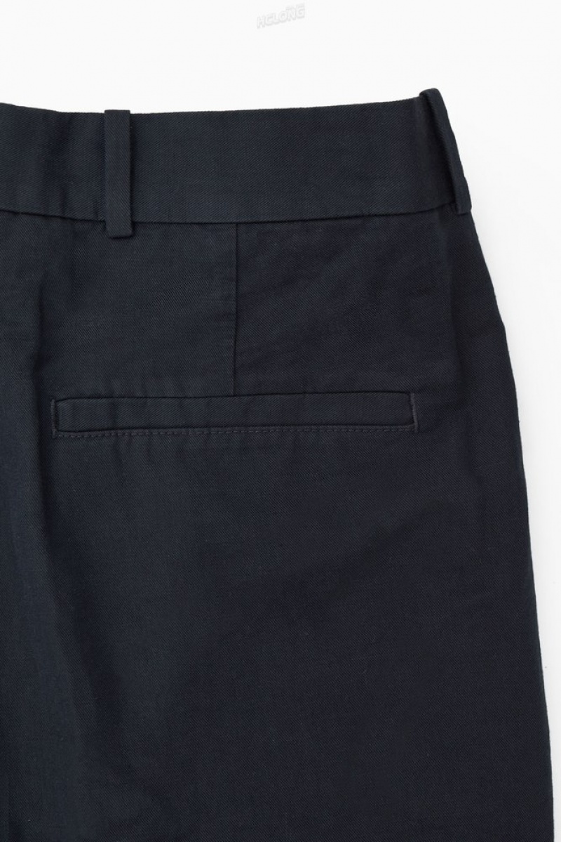 Navy COS Pleated Straight-Leg Linen-Blend Trousers | RR86-E3BF