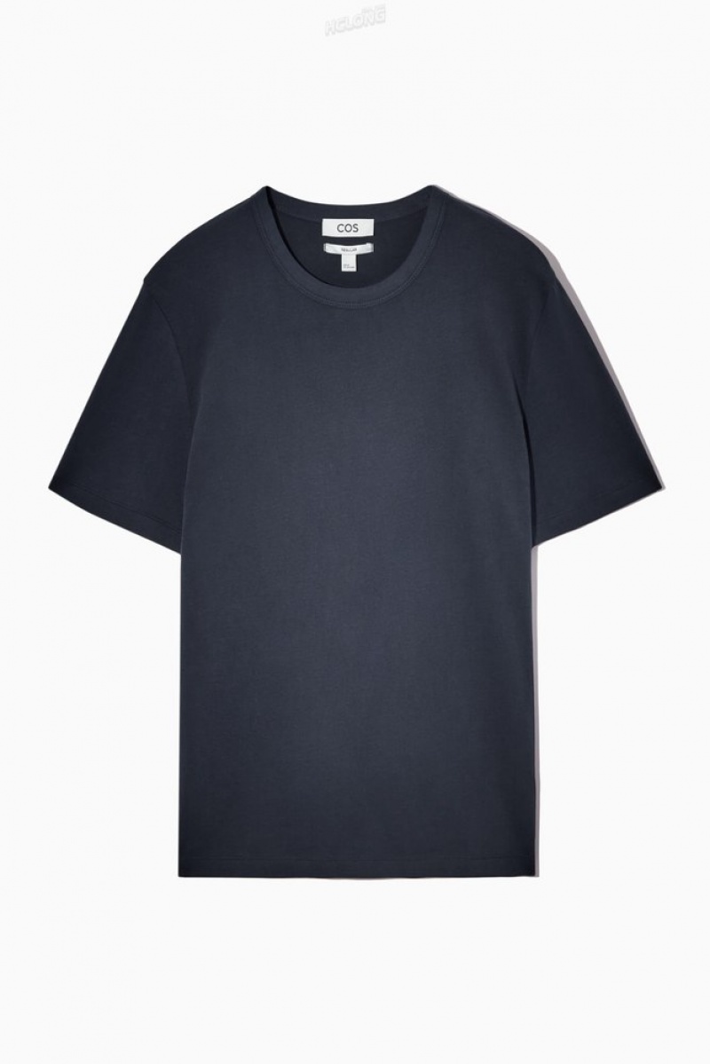 Navy COS Regular-Fit Mid-Weight Brushed T-Shirt | ZH50-T1NA