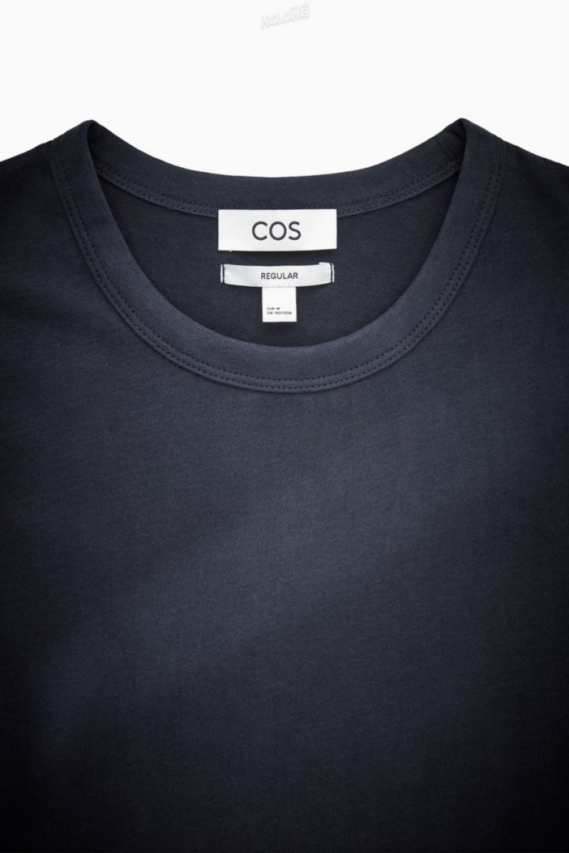 Navy COS Regular-Fit Mid-Weight Brushed T-Shirt | ZH50-T1NA