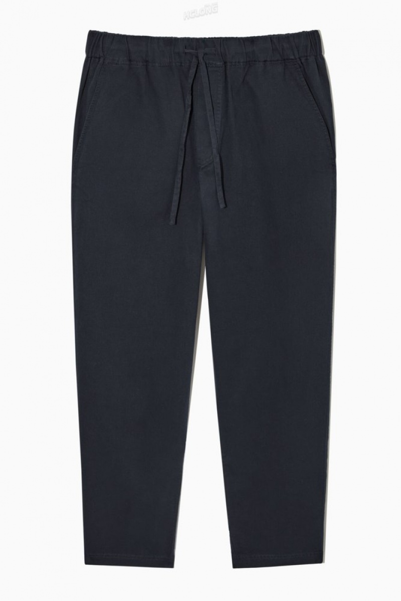 Navy COS Relaxed-Fit Drawstring Twill Trousers | NS64-X5BJ