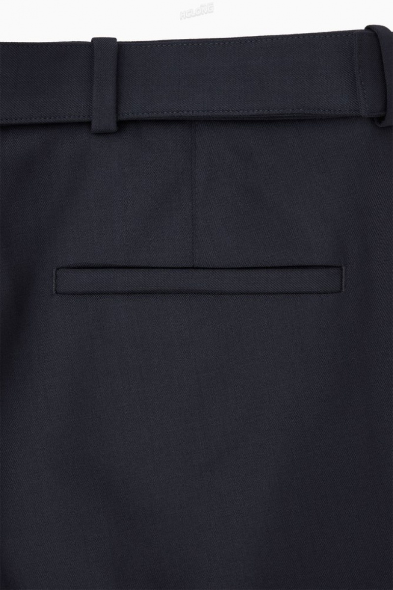 Navy COS Relaxed Belted Wool-Blend Trousers | ML16-O4OP