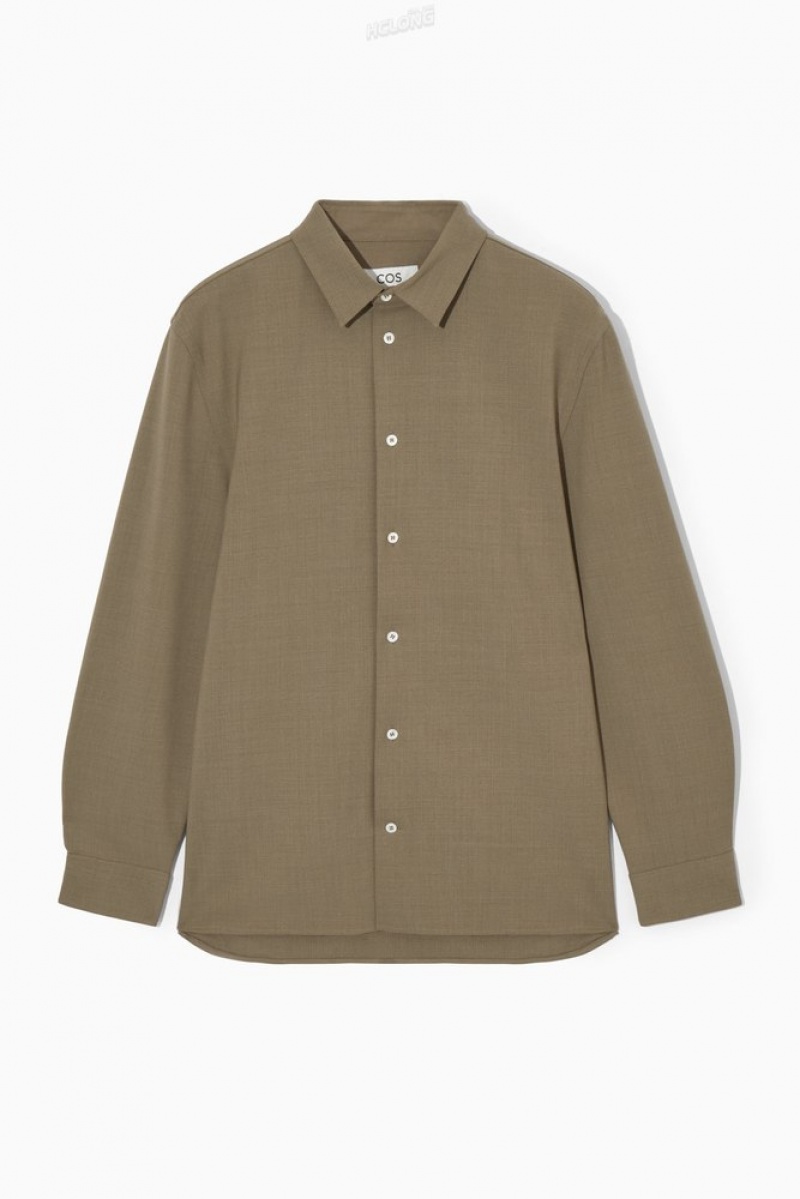 Navy COS Relaxed Wool-Blend Shirt | KC37-Y5BO