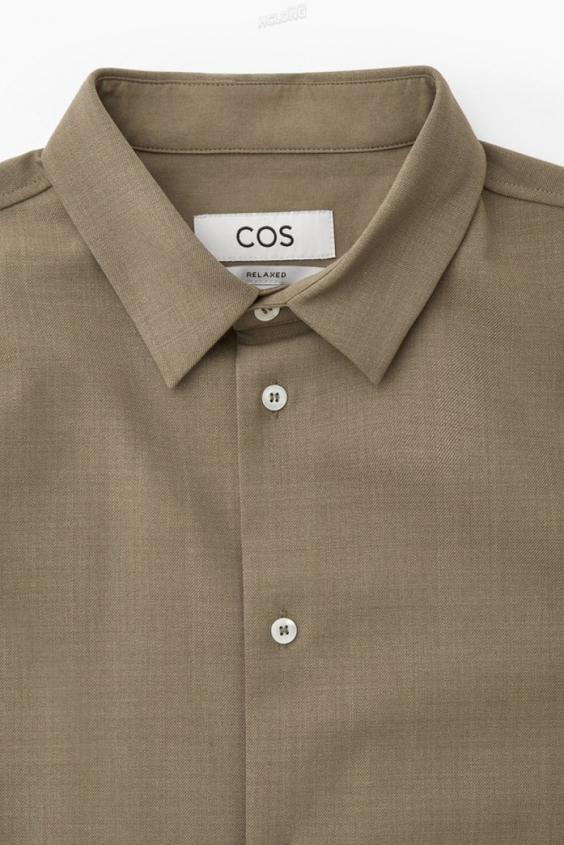 Navy COS Relaxed Wool-Blend Shirt | KC37-Y5BO