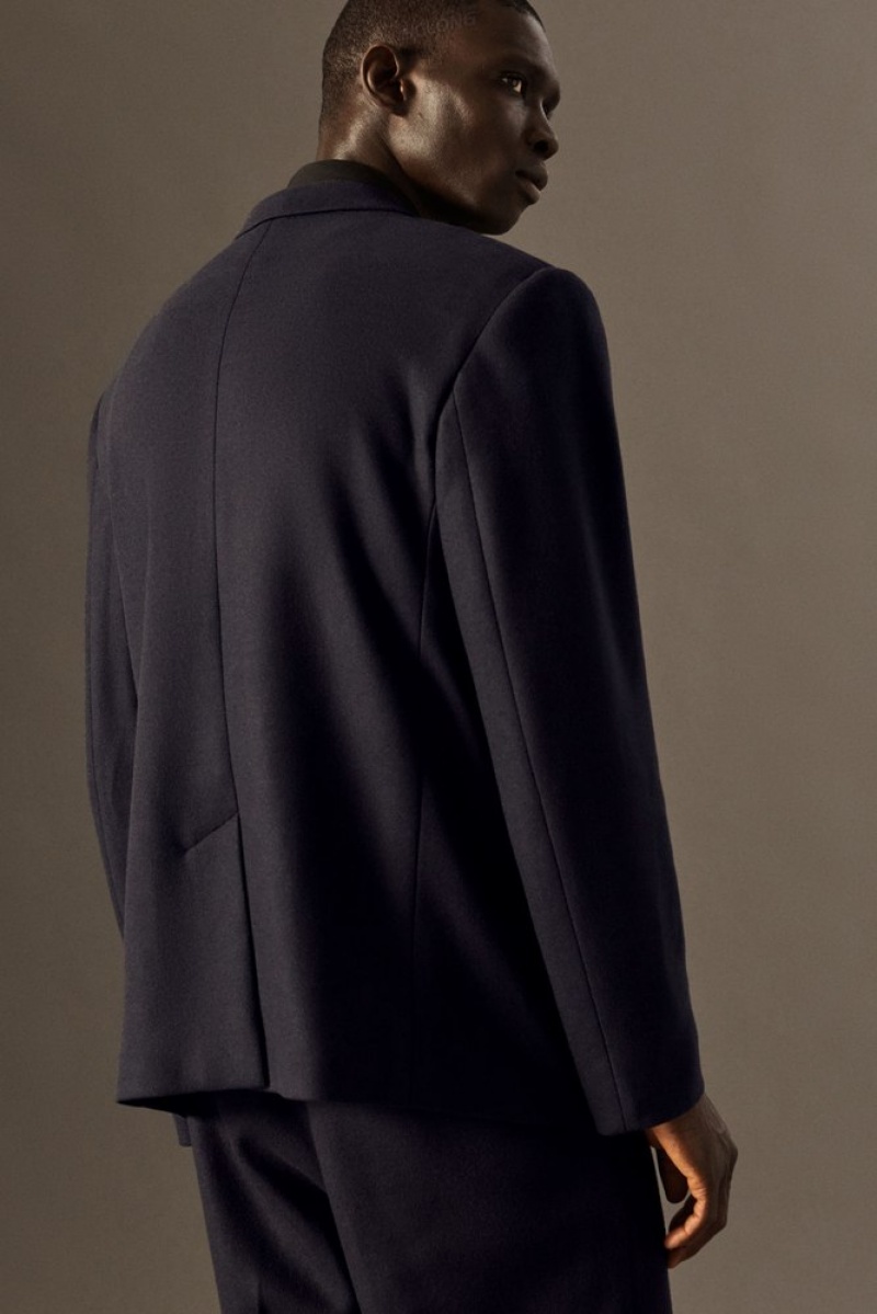 Navy COS Single-Breasted Wool-Jersey Blazer - Relaxed | KF55-M9FM