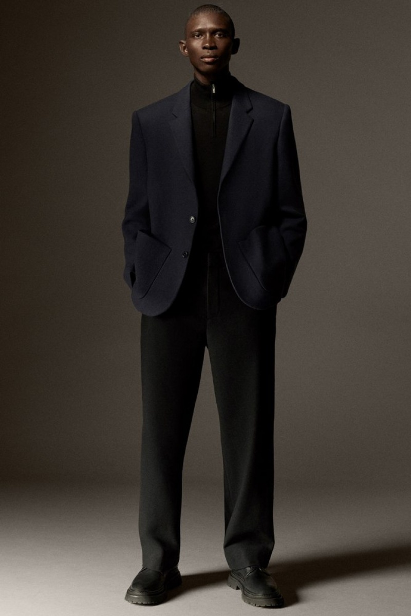 Navy COS Single-Breasted Wool-Jersey Blazer - Relaxed | KF55-M9FM