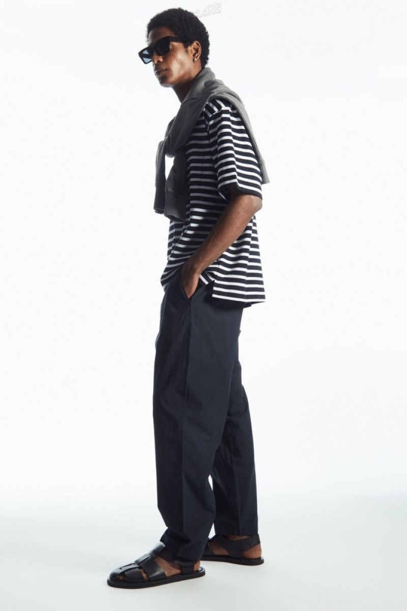 Navy COS Tapered Poplin Pull-On Trousers | KA69-A0EG