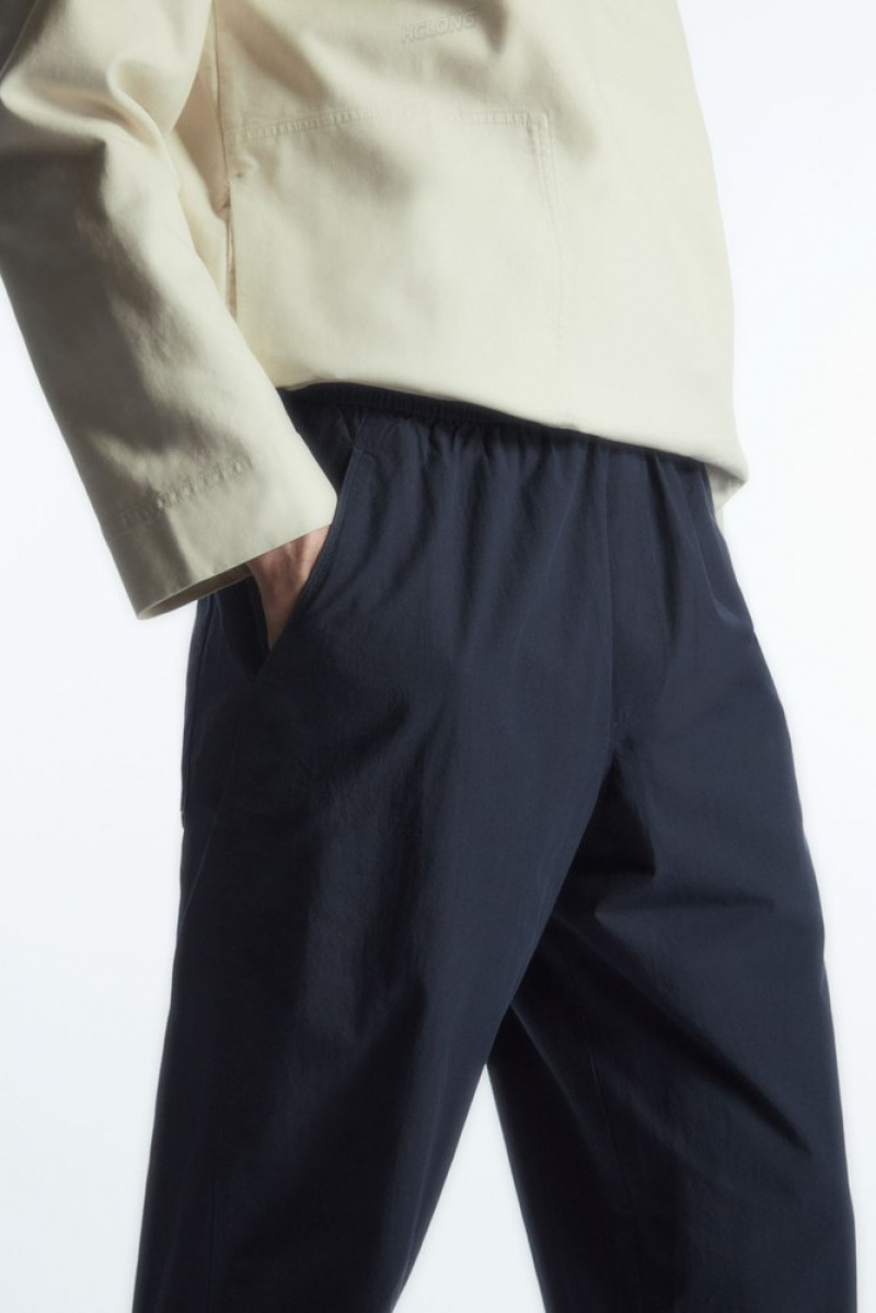 Navy COS Tapered Poplin Pull-On Trousers | KA69-A0EG