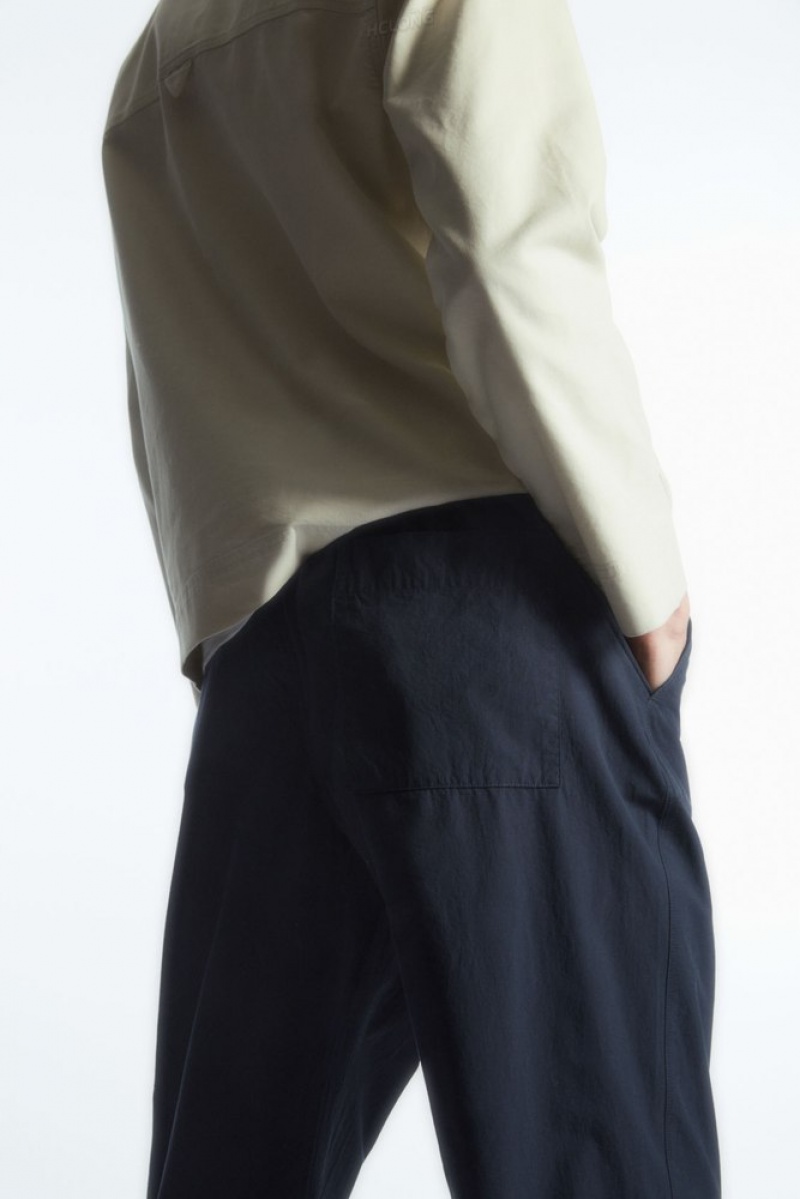 Navy COS Tapered Poplin Pull-On Trousers | KA69-A0EG