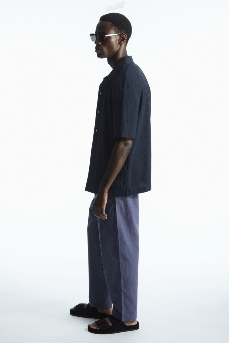 Navy COS Tapered Poplin Pull-On Trousers | KO88-I2OM