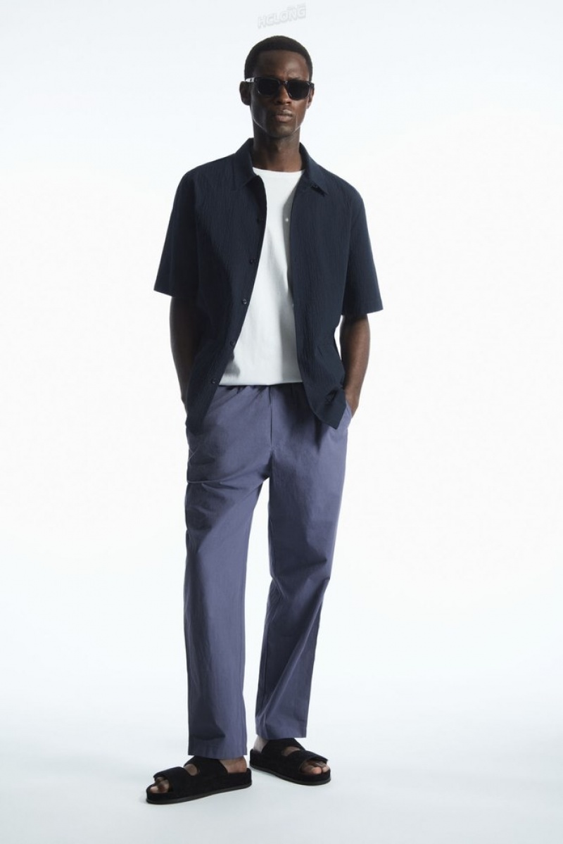 Navy COS Tapered Poplin Pull-On Trousers | KO88-I2OM