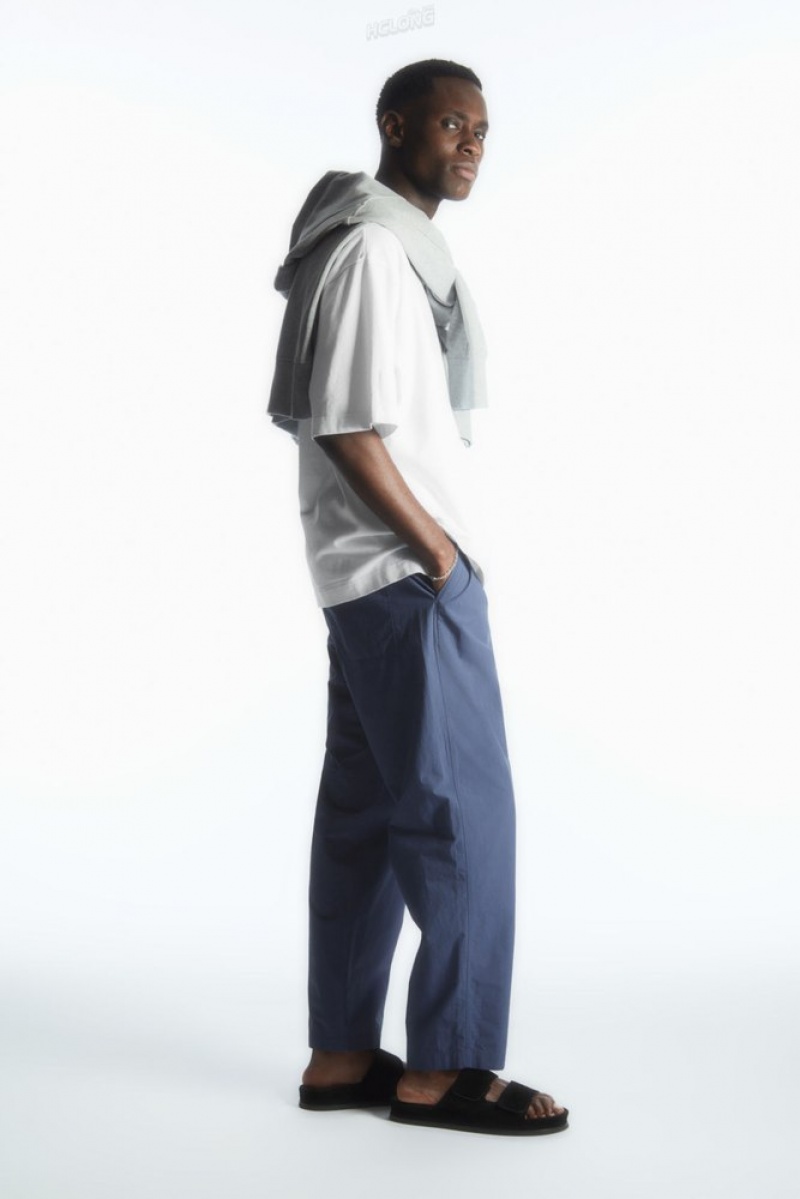 Navy COS Tapered Poplin Pull-On Trousers | KO88-I2OM