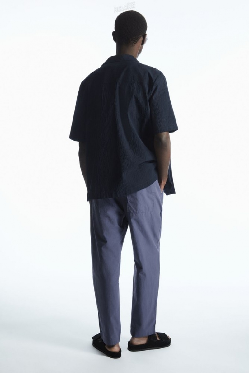 Navy COS Tapered Poplin Pull-On Trousers | KO88-I2OM