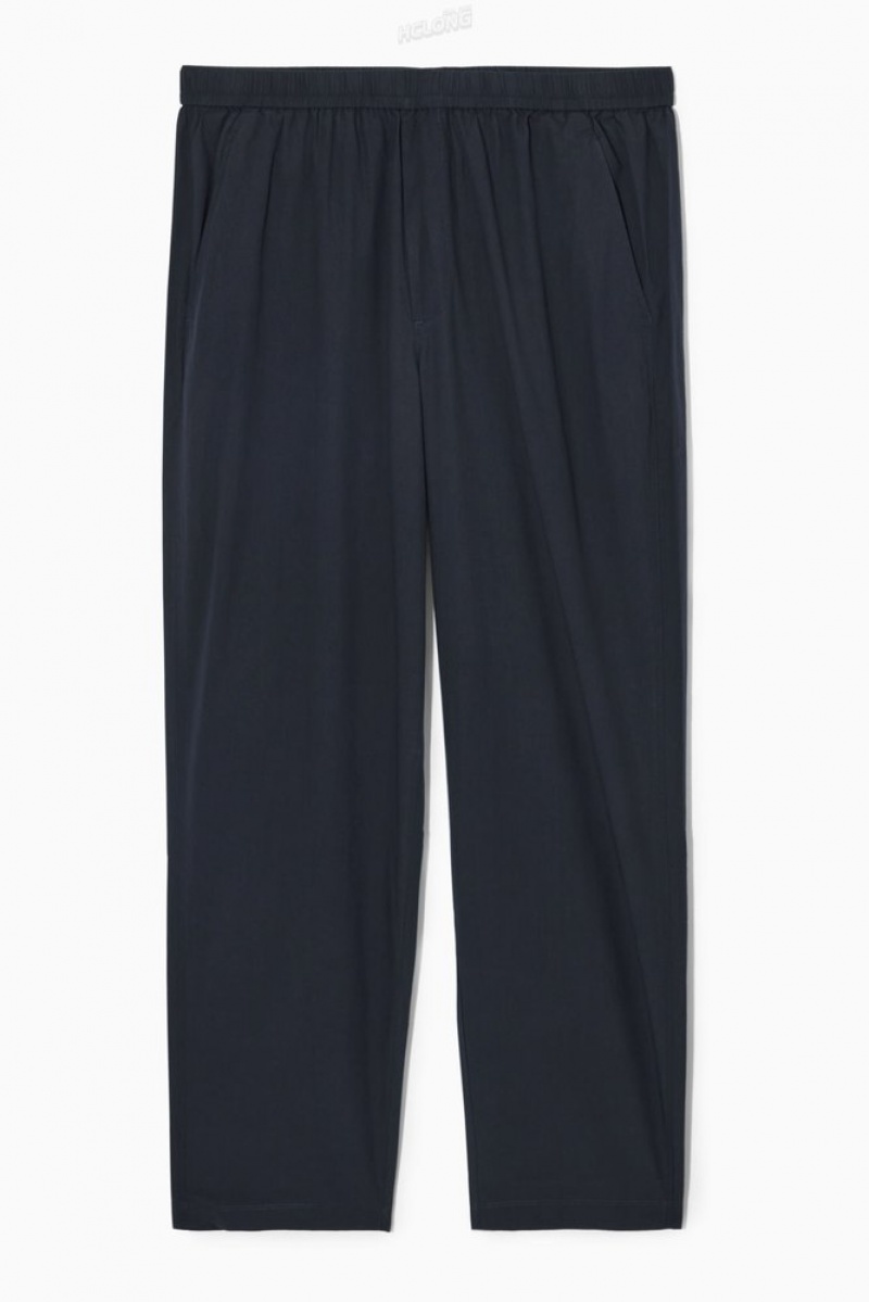 Navy COS Tapered Poplin Pull-On Trousers | AA12-N3XC