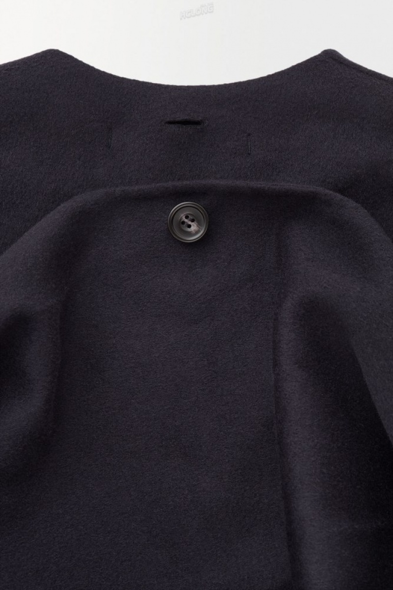 Navy COS The Collarless Wool Scarf Jacket | UP01-W7PF