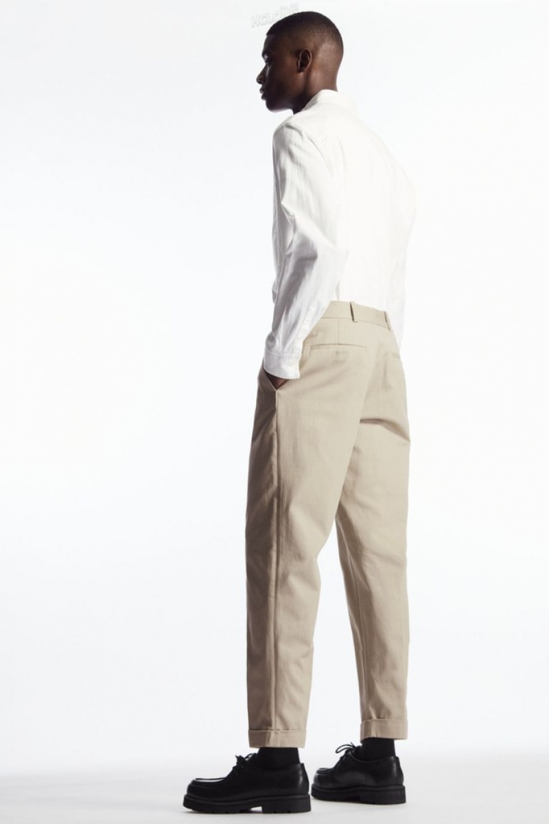 Navy COS Turn-Up Tapered Twill Trousers | KU00-B2GW