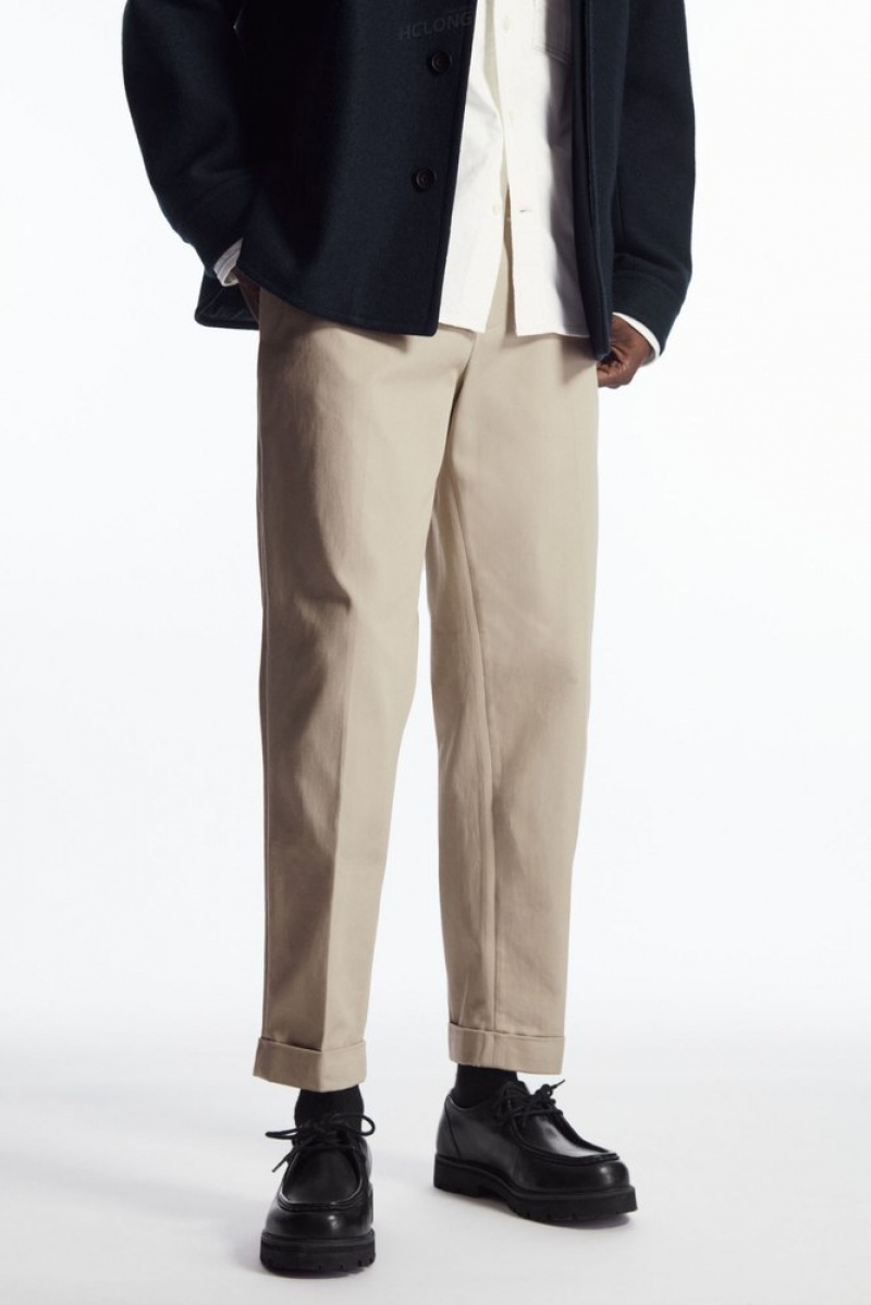 Navy COS Turn-Up Tapered Twill Trousers | KU00-B2GW