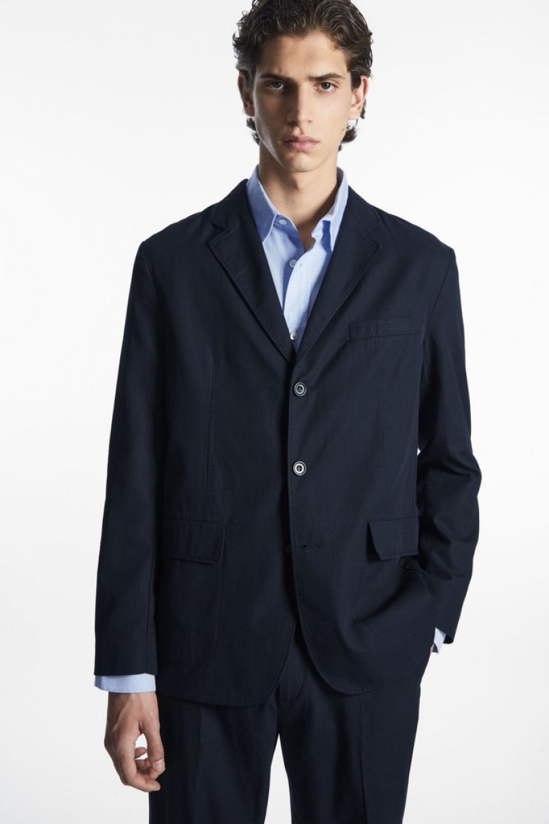 Navy COS Unstructured Single-Breasted Blazer | KT72-H0OU