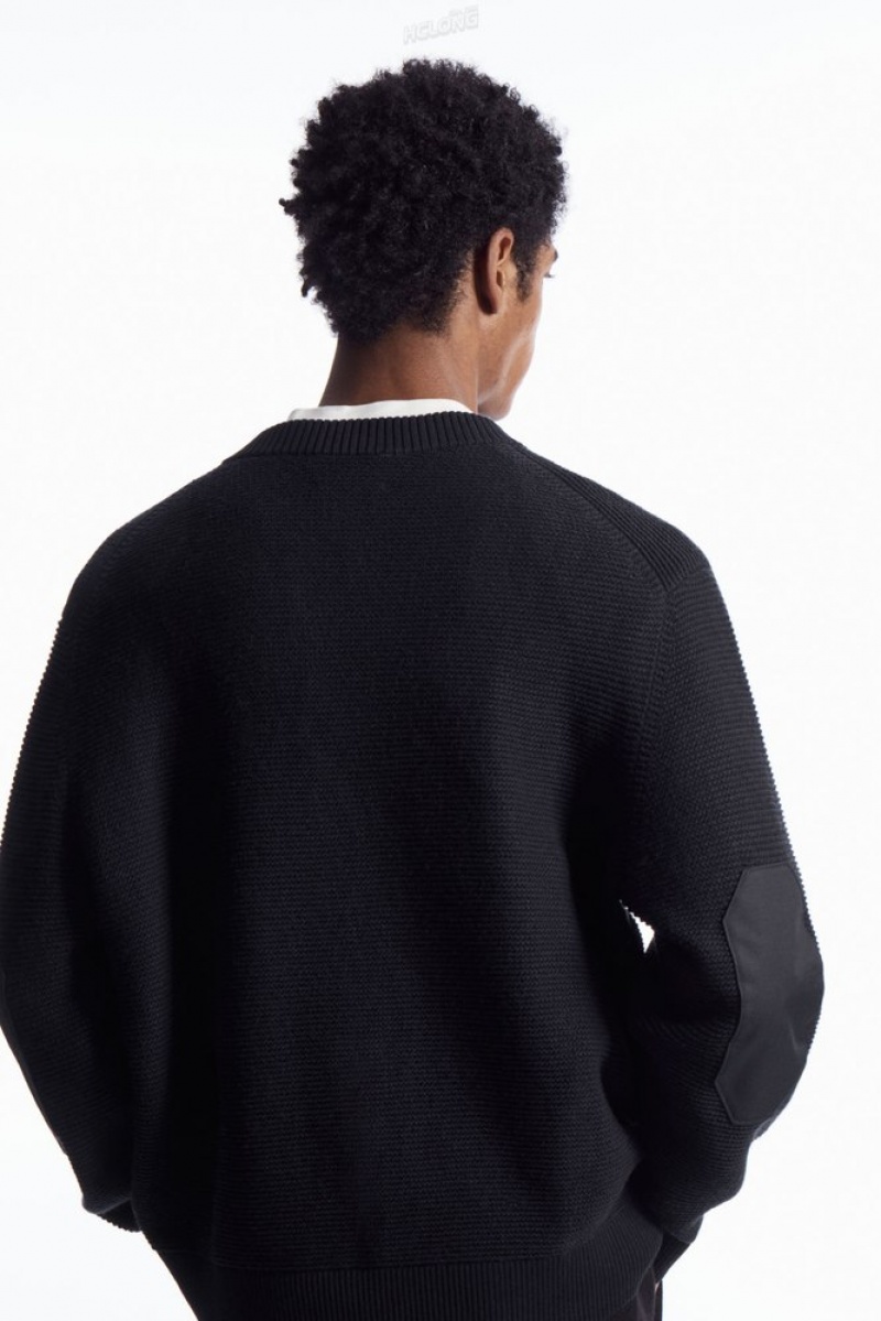 Navy COS Waffle-Knit Henley Sweater | TT35-X6RP