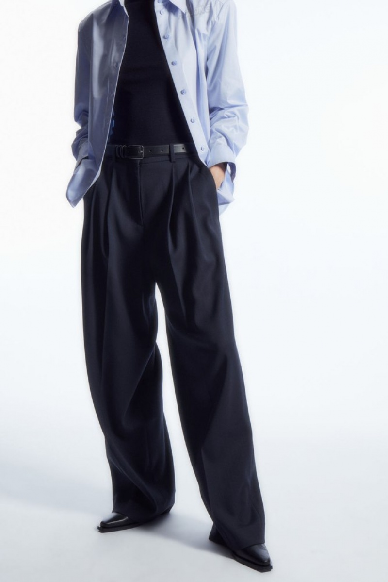 Navy COS Wide-Leg Tailored Wool Pants | CR36-E9EI