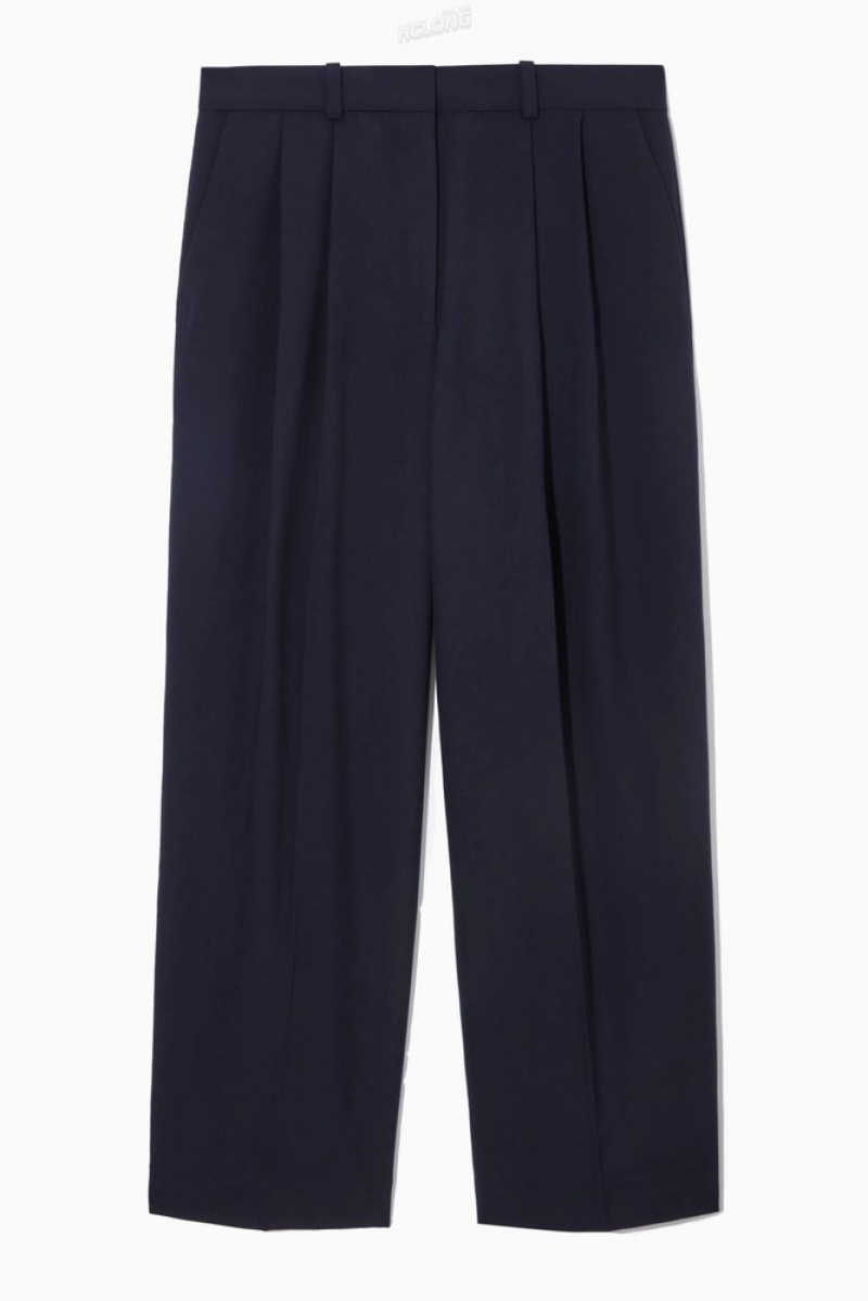 Navy COS Wide-Leg Tailored Wool Pants | CR36-E9EI